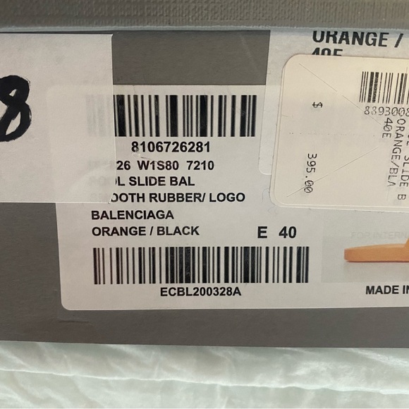 Balenciaga SZ 40E/7US Pool Slide Smooth Rubber Logo in Orange/Black - Picture 7 of 8